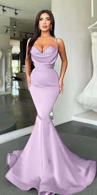 Mermaid Red Spaghetti Strap Sleeveless Sweetheart Prom Dress With Sequins BMBRIDE
