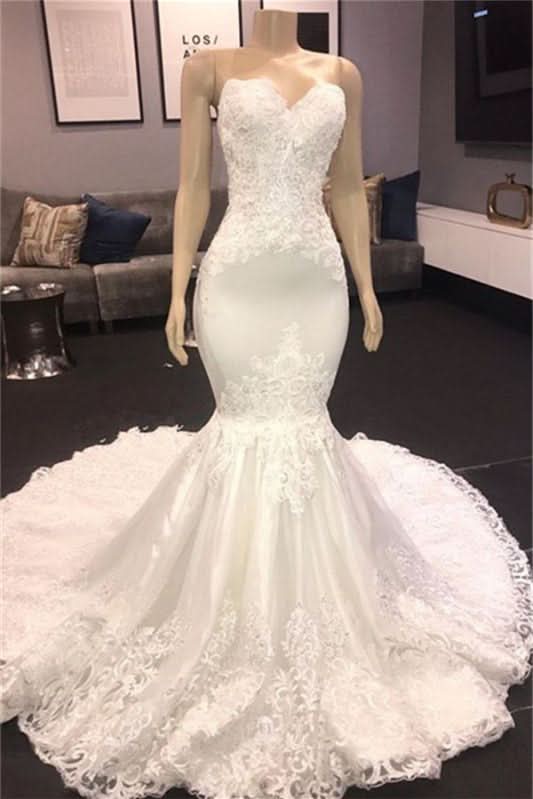 Sweetheart Sleeveless Lace Mermaid Wedding Dress BM bride