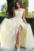 Daffodil Spaghetti-Strap Lace Appliqued Mermaid Prom Dress with Split BM bride