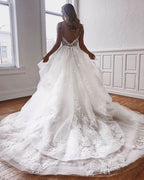 White Cap Sleeves A-line Wedding Dress V-Neck With Lace Chiffon BM bride