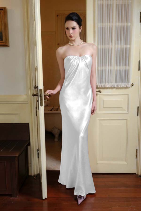 Chic Strapless Sleeveless Long Mermaid Prom Dress With Pleated BMBRIDE