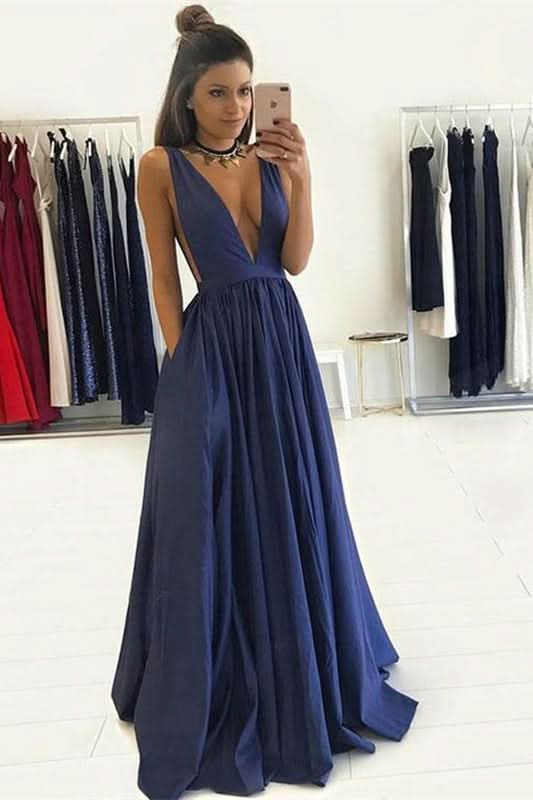 Deep V-Neck Prom Dress with Pockets BM bride