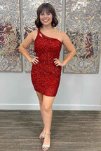 Orange Open Back One Shoulder Sequins Tight Homecoming Dress Bmbride