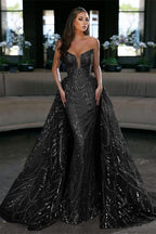 Glamorous Royal Blue Sleeveless Strapless Long Evening Dress Prom Dress with Sequins BM bride
