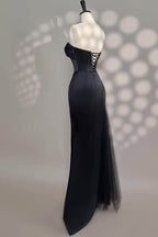 Chic Strapless Sleeveless Long Prom Dress With Beading Tulle
