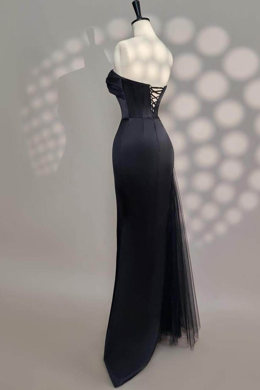 Chic Strapless Sleeveless Long Prom Dress With Beading Tulle