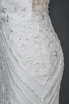 Mermaid Scoop Neck Jewel Wedding Dress with Beadings and Appliques BM bride