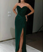 Pink Sequin Applique Long Prom Dress with High Slit BM bride