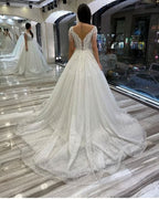 A-Line Wedding Dress Sweetheart Backless With Train Sequins Appliques Lace BM bride