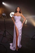 One Shoulder Sleeveless Mermaid Long Prom Dress With High Split