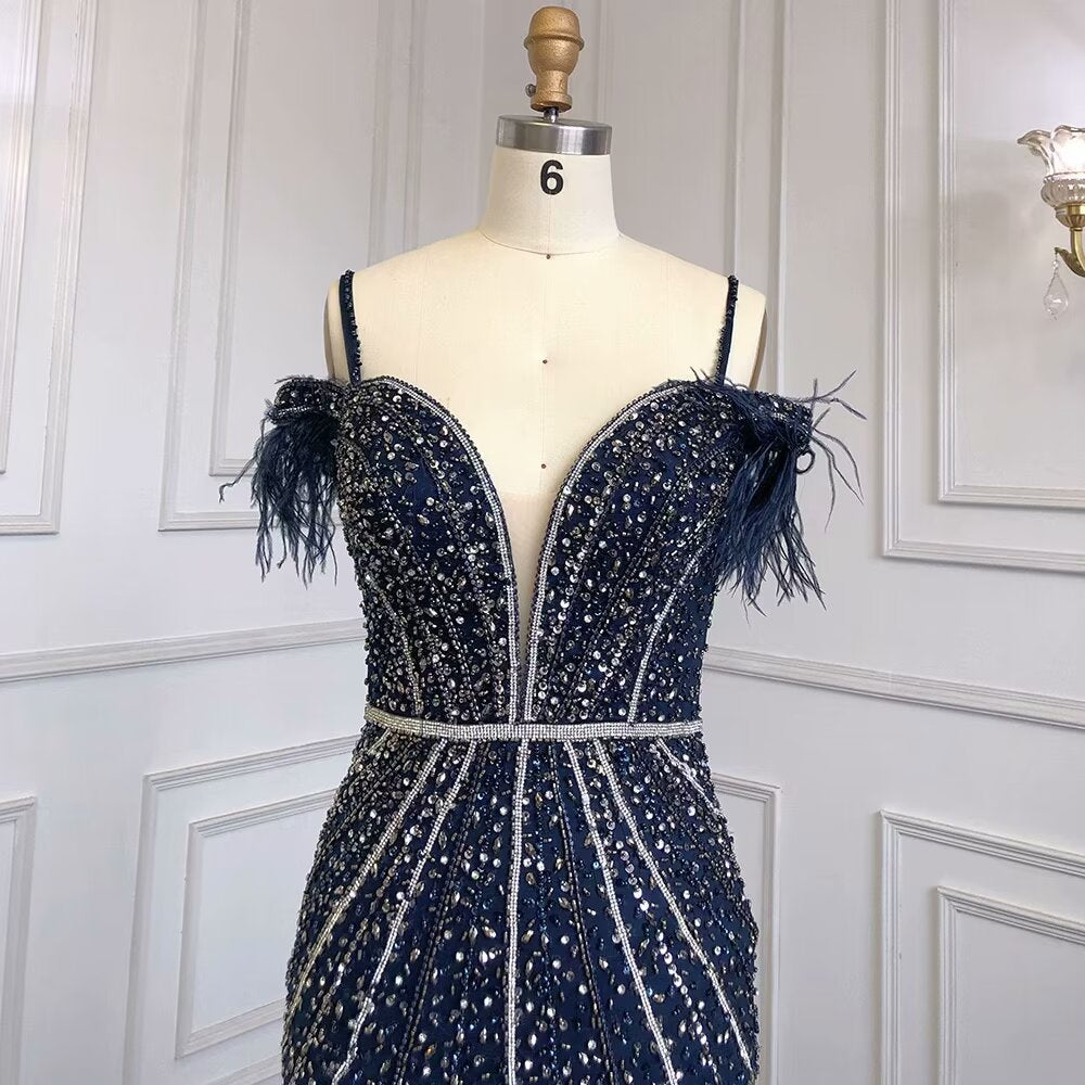 Luxurious Royal Blue Sequin Prom Dress with Long Sleeveless V-Neck A-Line BM bride