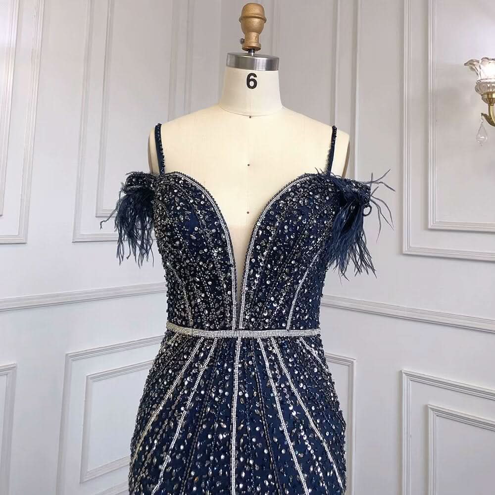Luxurious Royal Blue Sequin Prom Dress with Long Sleeveless V-Neck A-Line BM bride