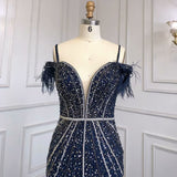 Luxurious Royal Blue Sequin Prom Dress with Long Sleeveless V-Neck A-Line BM bride