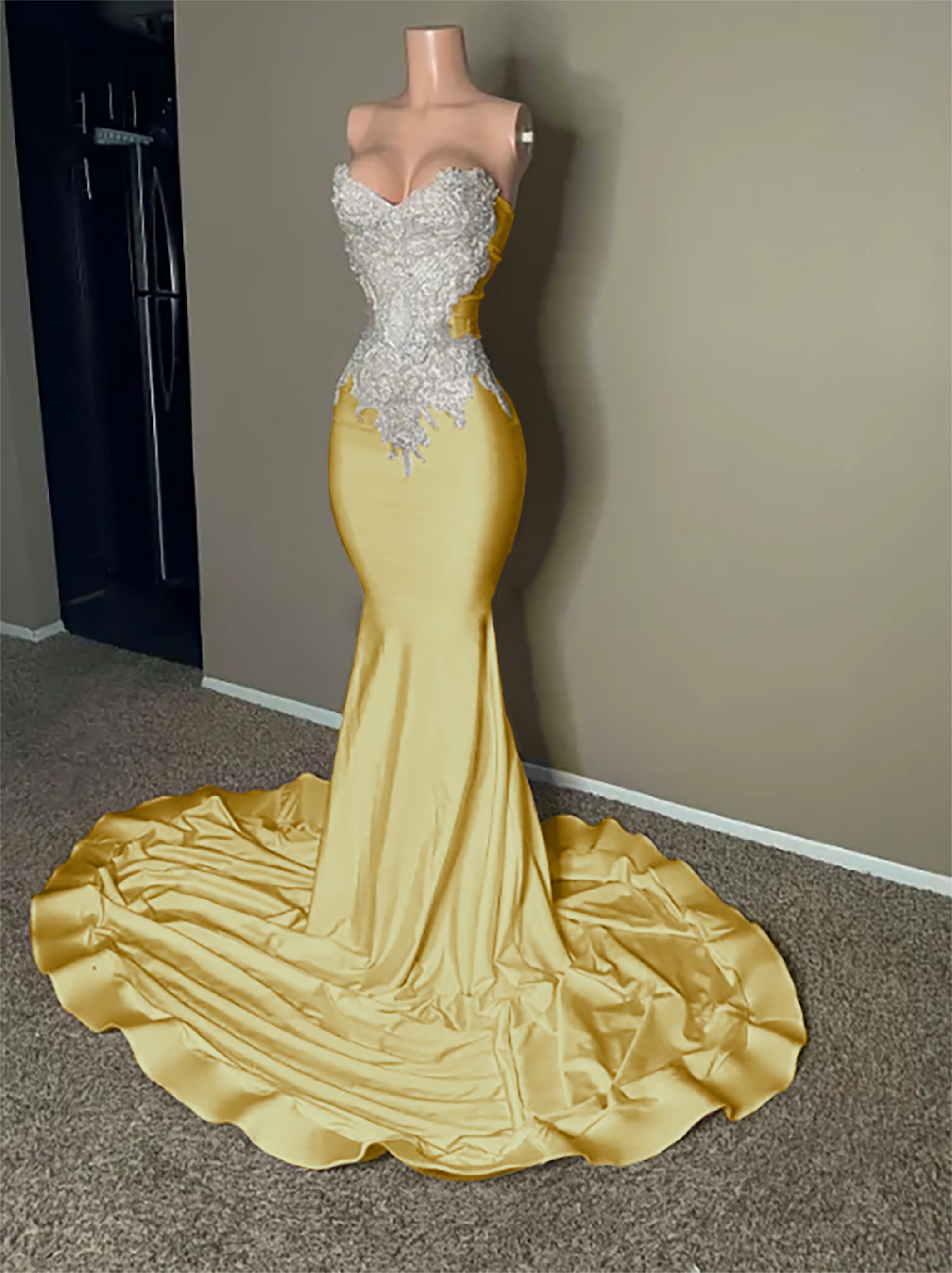 Stunning Pink Sleeveless Strapless Mermaid Long Prom Dress With Embroidery BMBRIDE