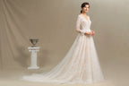 Sheer Long Sleeve A-Line Illusion Tulle Wedding Dress with Lace BM bride