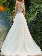 Sleeveless Long Tulle Lace Wedding Dress BM bride