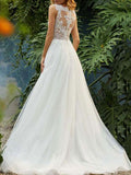Sleeveless Long Tulle Lace Wedding Dress BM bride