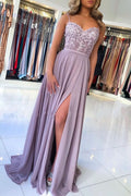 Spaghetti-Straps Applique Mermaid Prom Dress with Split BM bride