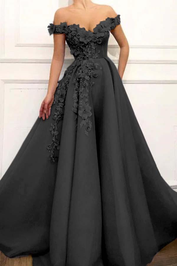Strapless Off the Shoulder Sleeveless Long Prom Dress With Appliques BMBRIDE
