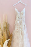 Stunning A-Line Tulle Wedding Dress with Spaghetti Straps and Lace Appliques BM bride