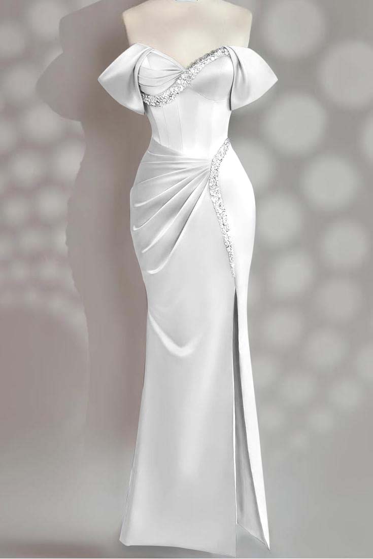 Sleeveless Off the Shoulder Long Mermaid Prom Dress With Beading BMBRIDE