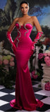 Pink Strapless Mermaid Prom Dress Long with Gloves BM bride