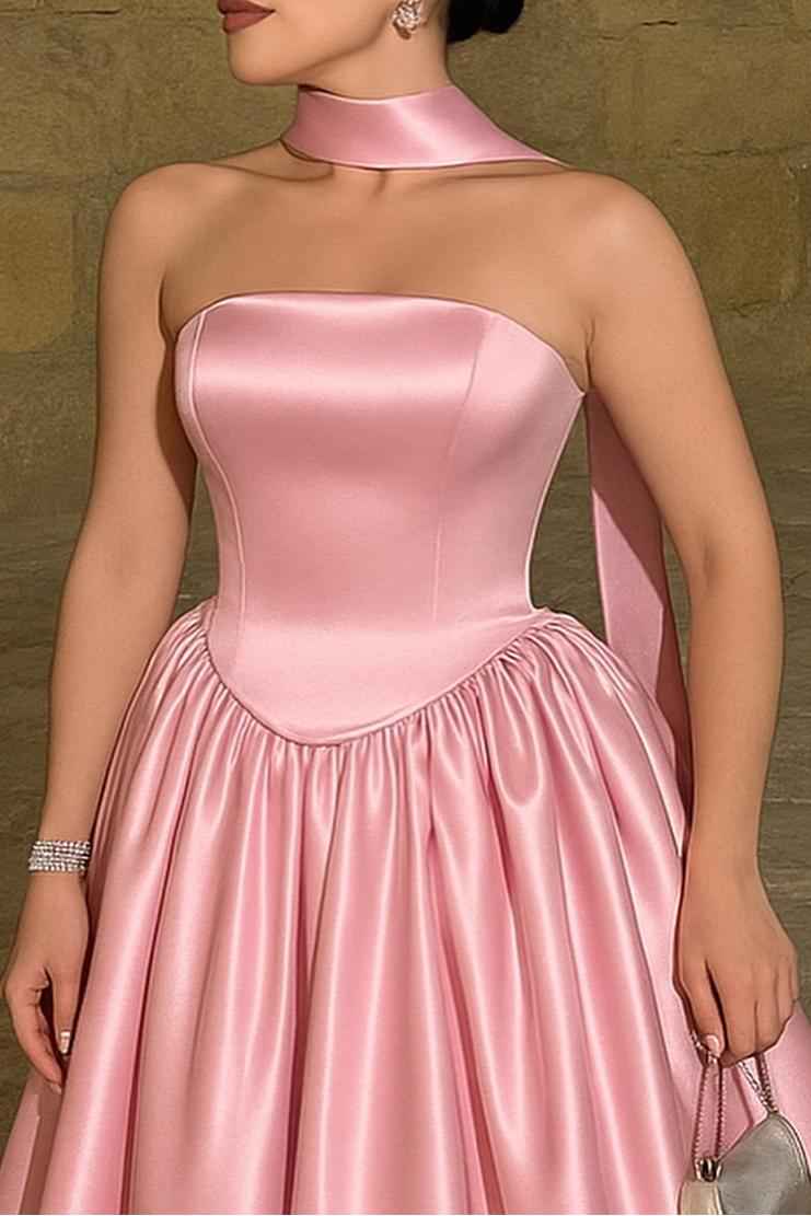 Strapless Sleeveless High Waist Long Prom Dress With Pleated