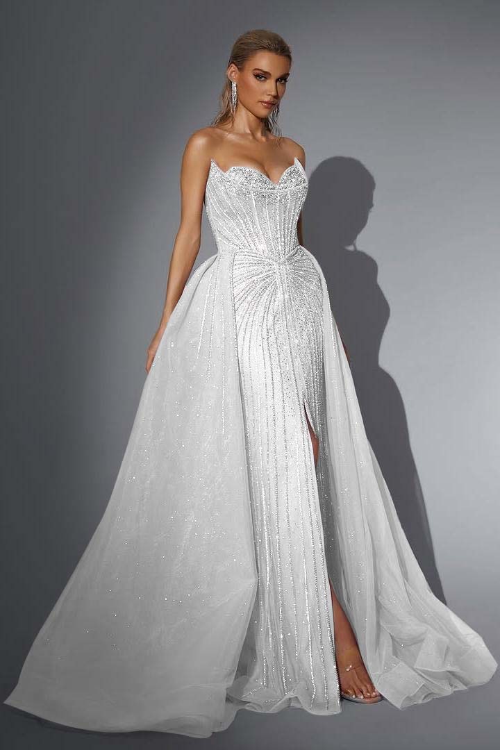 Strapless Sleeveless Long Mermaid Prom Dress With Split Sequins