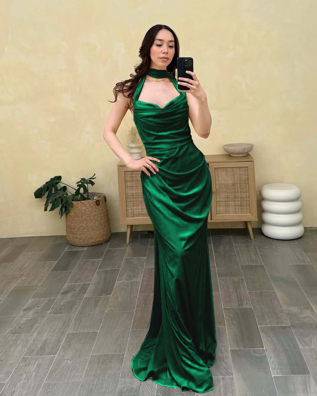 Halter Sleeveless Sweetheart Long Mermaid Prom Dress With Pleated BMBRIDE