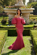 Chic Off the Shoulder Bubble Sleeves Strapless Mermaid Long Prom Dress