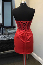Red Corset Asymmetrical Tight Short Homecoming Dress Bmbride