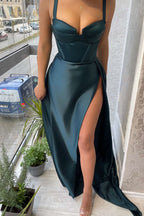 Elegant Straps Sleeveless Mermaid Slit Evening Dress On Sale BM bride