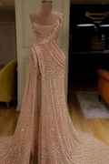 Sequin Strapless Sleeveless Long Mermaid Prom Dress With Split BMBRIDE