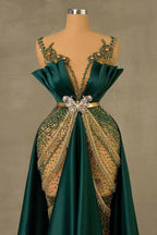 Heavy Emerald Green Mermaid Prom Dress Spaghetti Strap with Sleeveless Long BM bride