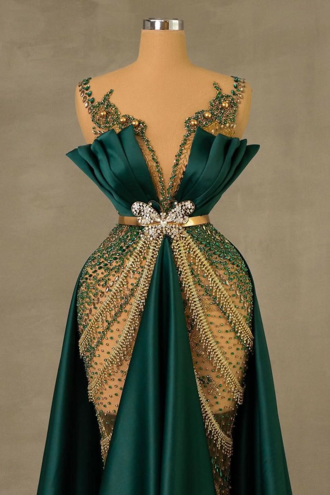 Heavy Emerald Green Mermaid Prom Dress Spaghetti Strap with Sleeveless Long BM bride