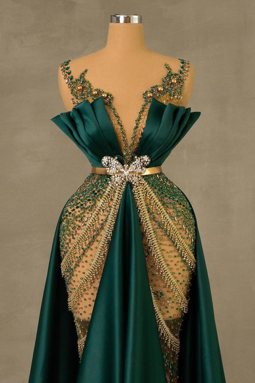 Heavy Emerald Green Straps Mermaid Prom Dress With Sleeveless Long