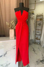 Strapless V Neck Sleeveless Long Split Prom Dress With Pleated