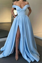 Off-the-Shoulder Long Split Prom Dress BM bride