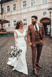 V-Neck Long Sleeve Lace Mermaid Wedding Dress BM bride