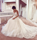Glamorous A-Line Wedding Dress V-neck Spaghetti Straps Lace Appliques Tulle BM bride