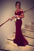 Burgundy Chic Off the Shoulder Strapless Sleeveless Long Mermaid Prom Dress