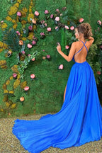 Royal Blue Sleeveless Prom Dress with Split BM bride