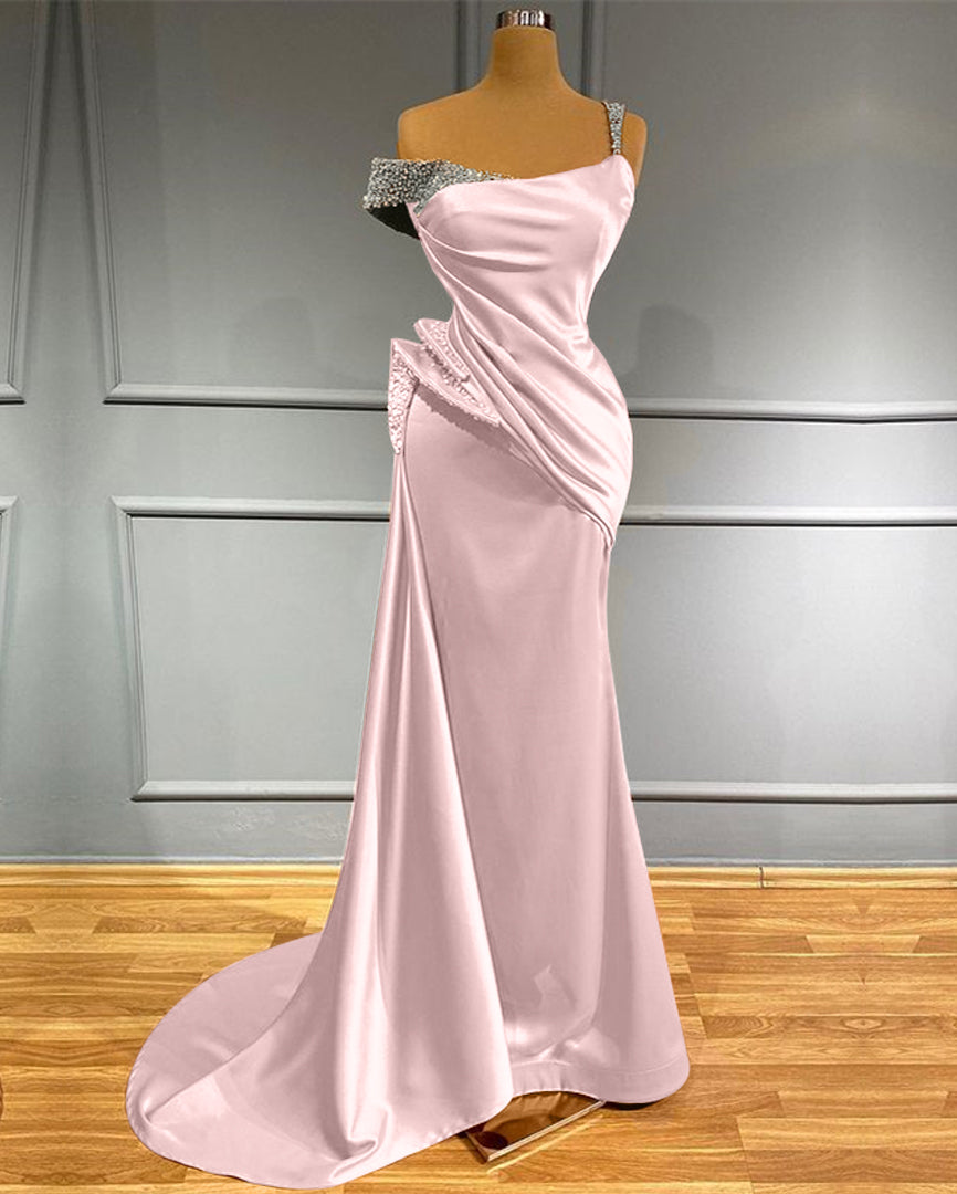 Long Off-the-Shoulder Ruffles Mermaid Evening Dress with Beads BM bride