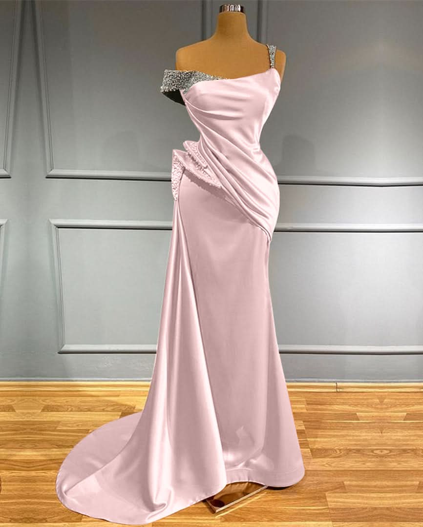 Long Off-the-Shoulder Ruffles Mermaid Evening Dress with Beads BM bride