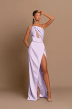 Charming Mauve Ball Gown One Shoulder Spaghetti Straps Skeleton with Slit BM bride