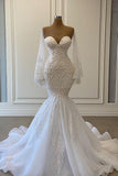 Mermaid Sweetheart Strapless Pearls Beadings Lace Wedding Dress with Elegance BM bride