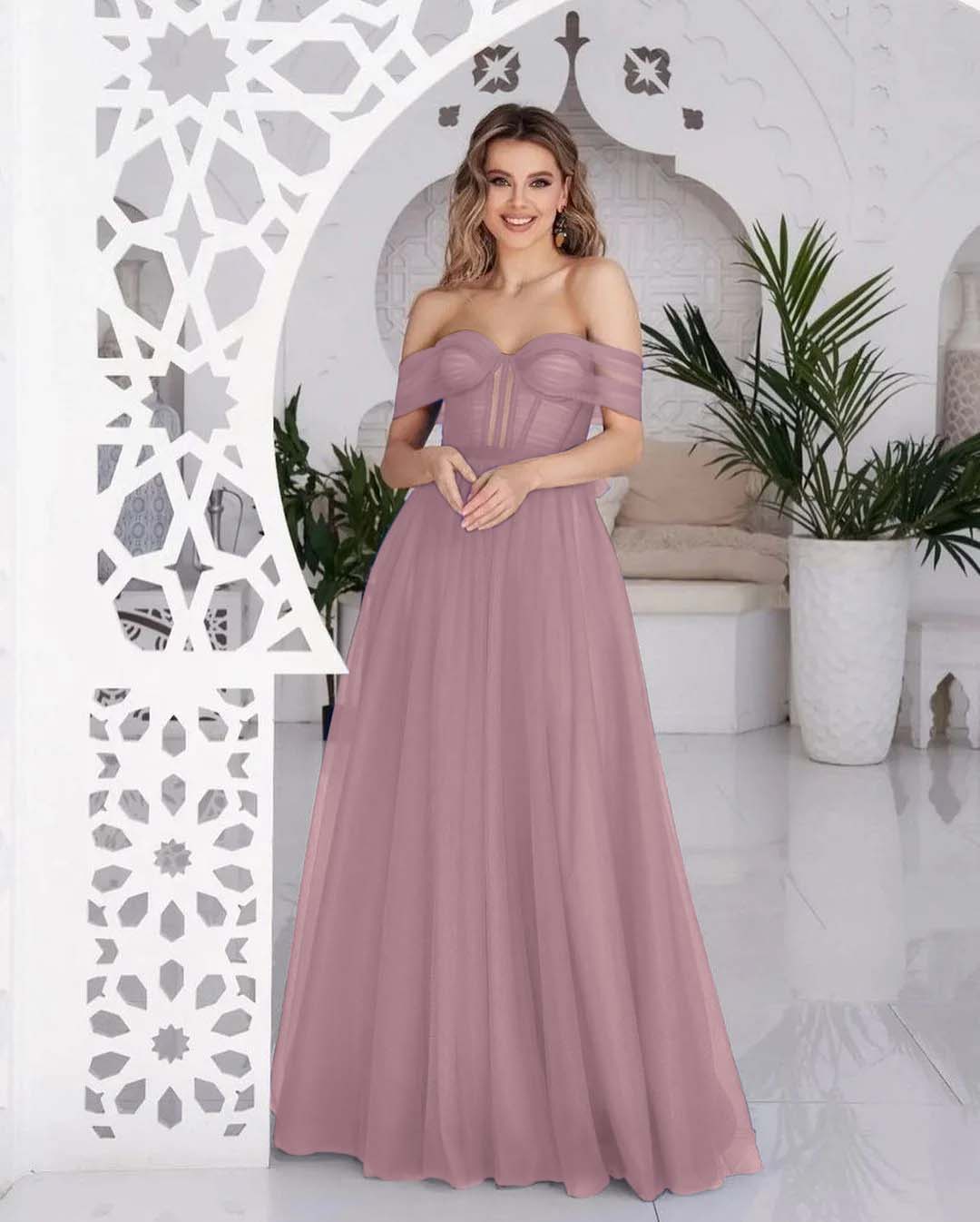 Stunning Tulle Off the Shoulder Sweetheart Strapless Royal Blue Prom Dress BMBRIDE