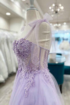 Purple Corset A-Line Tulle Short Flower Homecoming Dress with Lace Bmbride
