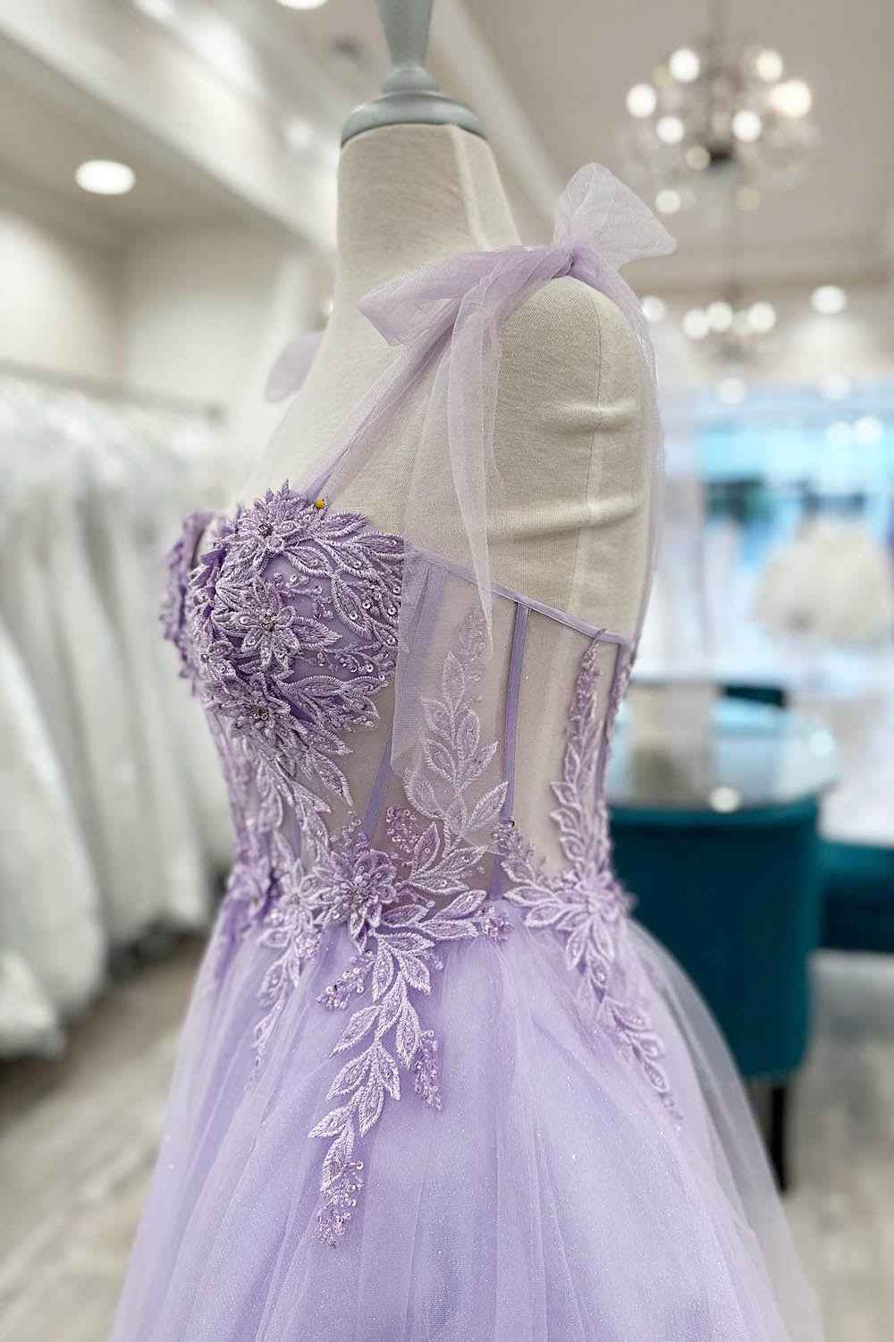 Purple Corset A-Line Tulle Short Flower Homecoming Dress with Lace Bmbride