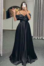 Spaghetti-Strap Off-the-Shoulder A-Line Lace-Up Back Long Evening Dress BM bride
